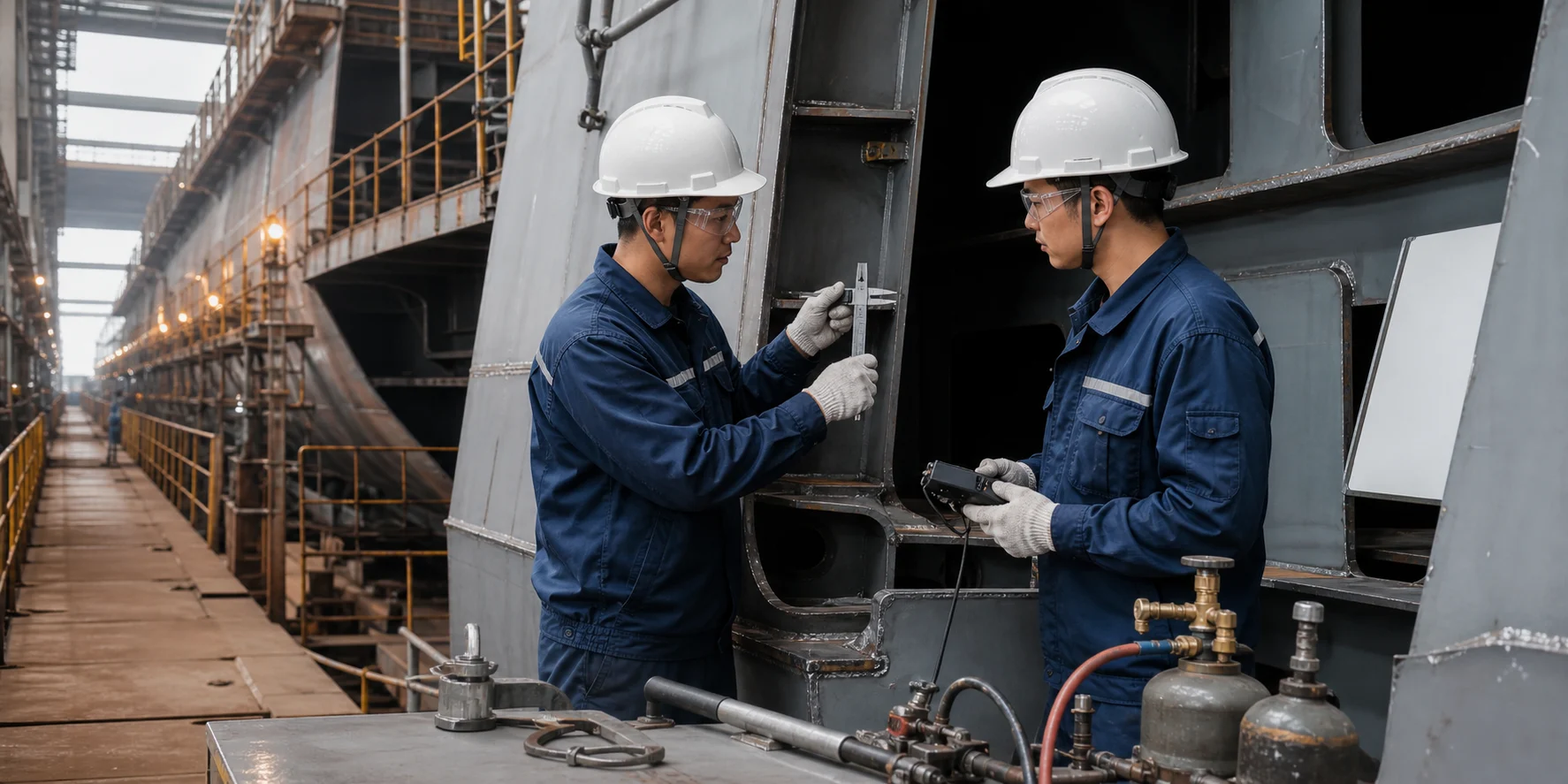 Illustrative vessel quality inspection and construction process checks