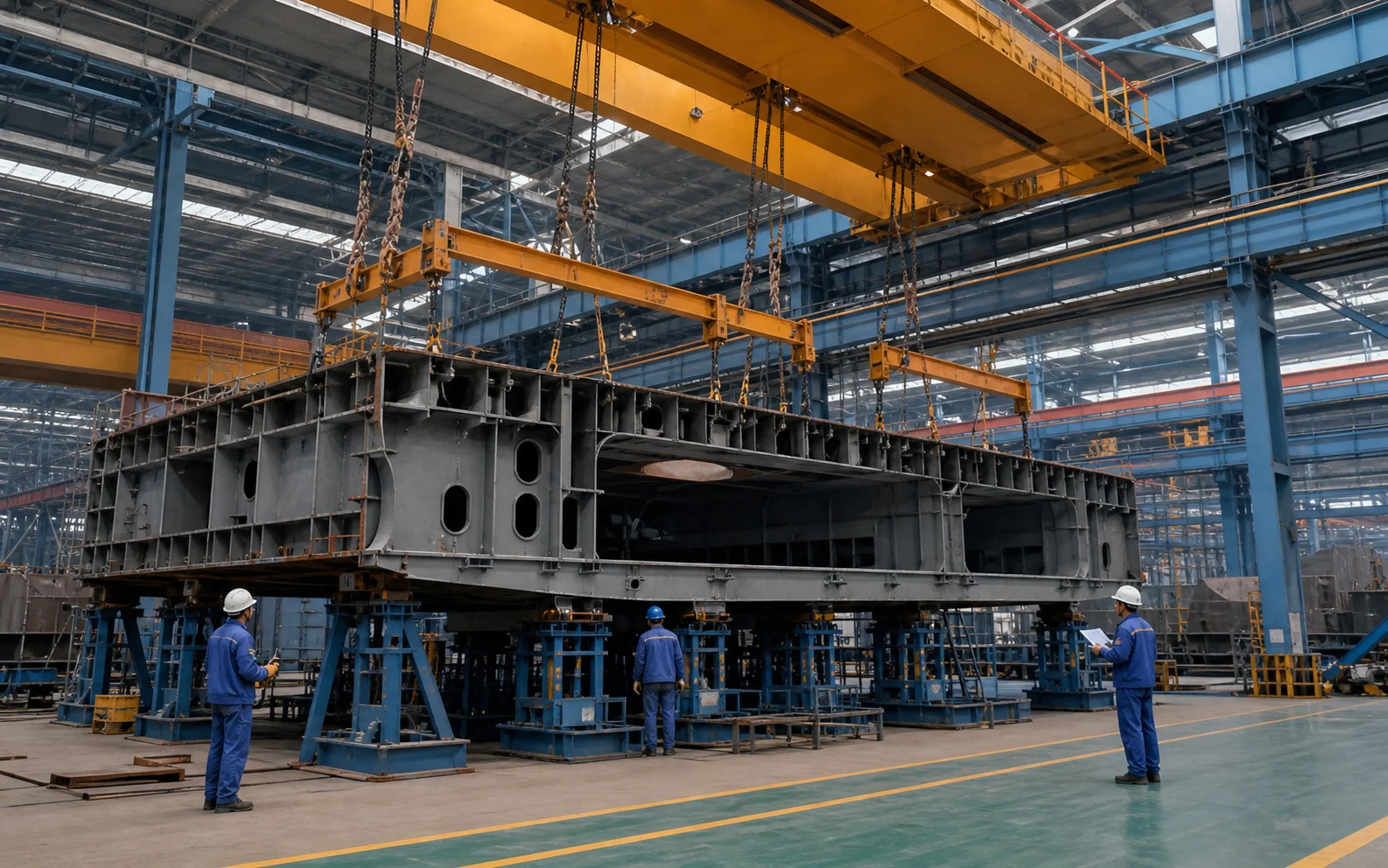 Illustrative lifting and transport operation in vessel construction