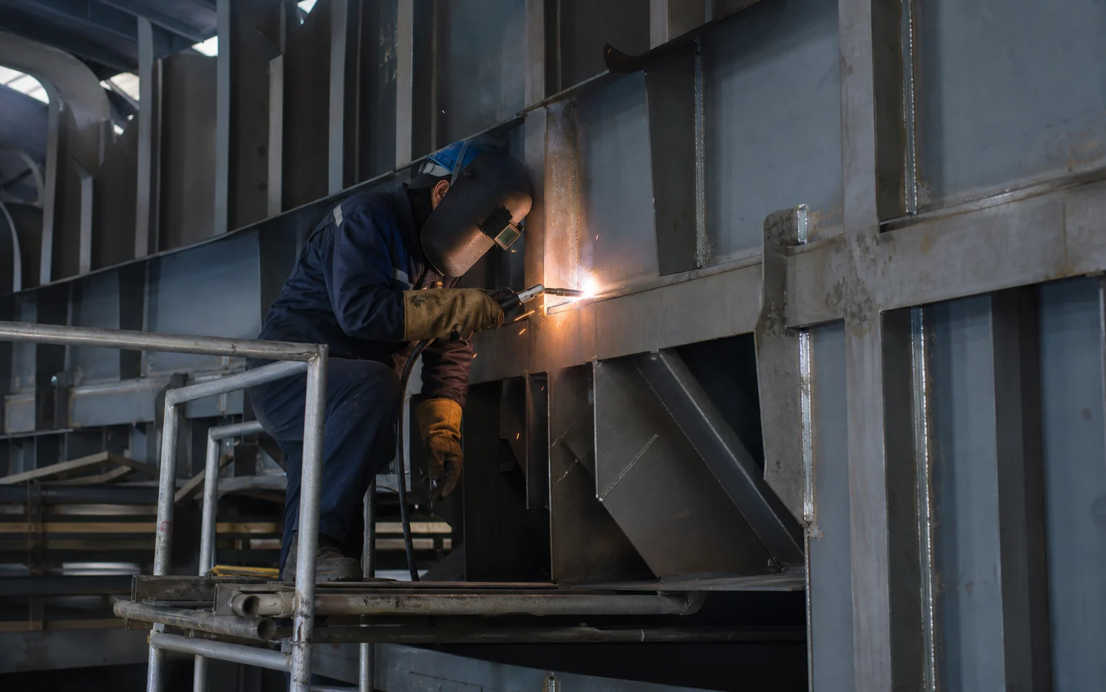 Illustrative welding operation on a hull section